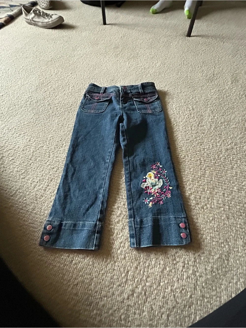 Vintage PrinceGirls Dark Blue Denim Jeans with Embroidered Unicorn